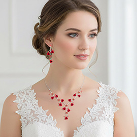 Rhinestone Embellished Rose Flower Cluster Vine Necklace