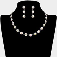 Floral Crystal Rhinestone Collar Necklace