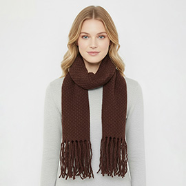 Textured Knit Long Fringe Scarf