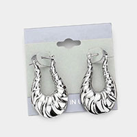 Embossed Oval Metal Hoop Pin Catch Earrings