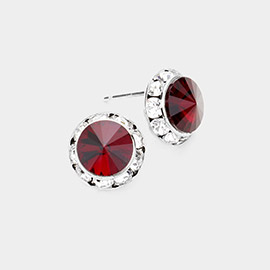 Rivoli Cut Genuine Crystal Round Stud Earrings