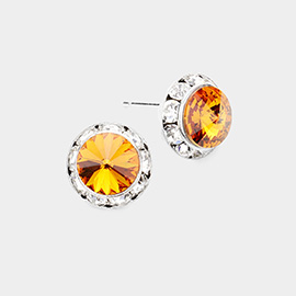 Rivoli Cut Genuine Crystal Round Stud Earrings