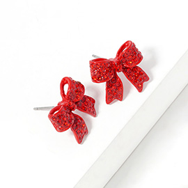 Crystal Rhinestone Pave Bow Stud Earrings