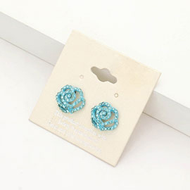 Crystal Pave Flower Stud Earrings