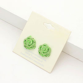 Crystal Pave Flower Stud Earrings