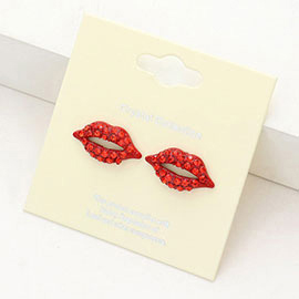 Crystal Pave Lips Stud Earrings