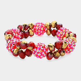 Metallic Glass Bead & Cryatal Disc Ball Stretch Bracelet