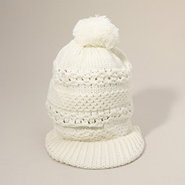 Knit Visor Pom Pom Beanie Hat