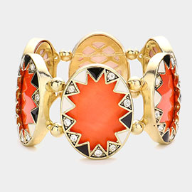 Enamel Oval Disc Stretch Bracelet