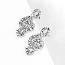 Crystal Paved Treble Clef Stud Earrings