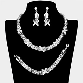 3-PCS Crossed Rhinestone Necklace Jewelry Set