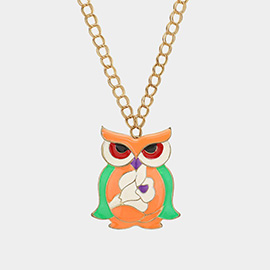 Enamel Owl Pendant Long necklace