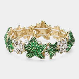 Crystal Textured Metal Starfish Stretch Bracelet