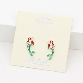 Stone Embellished Enamel Mermaid Stud Earrings