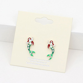 Stone Embellished Enamel Mermaid Stud Earrings