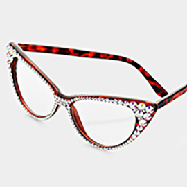 Crystal Cat Eye Clear Lens Sunglasses