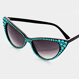 Crystal Cat Eye Clear Lens Sunglasses