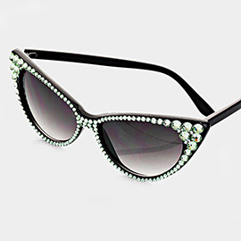 Crystal Cat Eye Clear Lens Sunglasses