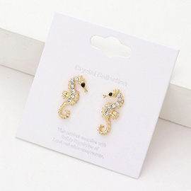 Crystal Pave Sea Horse Stud Earrings