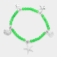 Starfish Shell Sand Dollar Charms Beaded Stretch Bracelet