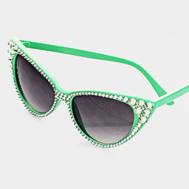 Crystal Cat Eye Clear Lens Sunglasses