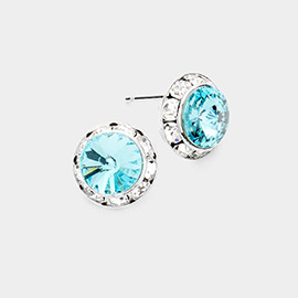 Rivoli Cut Genuine Crystal Round Stud Earrings