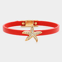 Crystal starfish accented faux leather bracelet