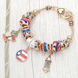 Puerto Rico Flag Charm Multi-Bead Bracelet