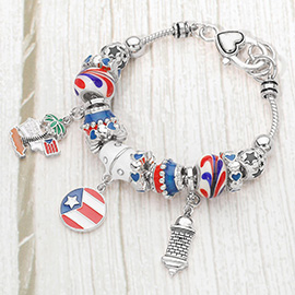 Puerto Rico Flag Charm Multi-Bead Bracelet