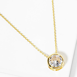 Gold Dipped Round CZ Stone Bezel Pendant Necklace