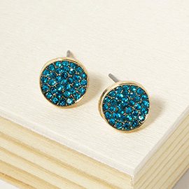 Crystal Pave Round Disc Stud Earrings