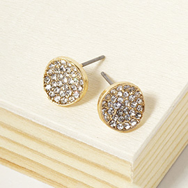 Rhinestone Pave Round Disc Stud Earrings