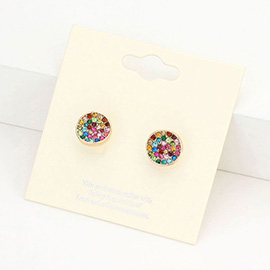 Rhinestone Pave Round Disc Stud Earrings