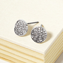 Rhinestone Pave Round Disc Stud Earrings