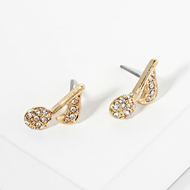 Crystal Stone Paved Music Note Stud Earrings