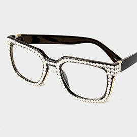 Crystal Embellished Clear Lens Wayfarer Sunglasses
