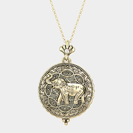 Elephant Magnifying Glass Pendant Long Necklace