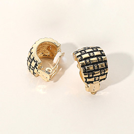 Embossed Metal Half Hoop Clip On Earrings