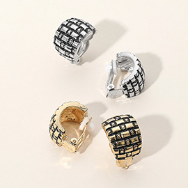 Embossed Metal Half Hoop Clip On Earrings