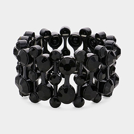 Round Glass Stone Embellished Stretch Evening Bracelet