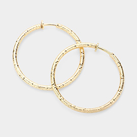 Textured Metal Clip On Hoop Earrings