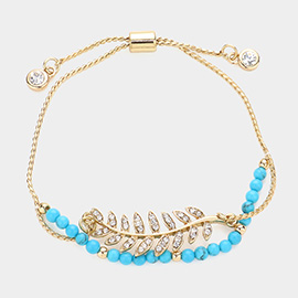 Crystal Leaf Charm Layered Pull Tie Bracelet