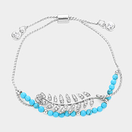 Crystal Leaf Charm Layered Pull Tie Bracelet