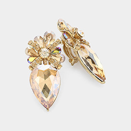 Teardrop Crystal Rhinestone Clip On Earrings