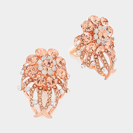 Floral Rhinestone Clip On Earrings