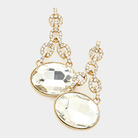 Oval Rhinestone Ornate Evening Earrings