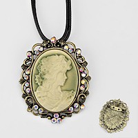 Crystal Accented Antique Cameo Pendant Necklace