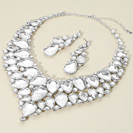 Teardrop Cluster Rhinestone Collar Necklace