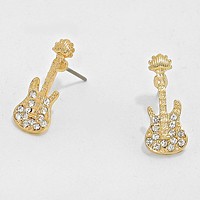 Crystal Accented Guitar Stud Earrings