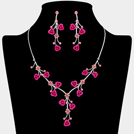 Rhinestone Embellished Rose Flower Cluster Vine Necklace